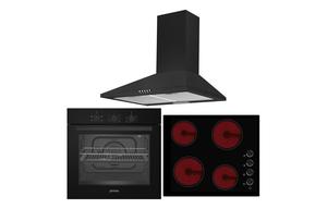 Prima Oven  Ceramic Hob & Chimney Hood Pack - Black